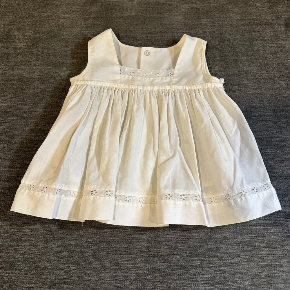Vintage White Eyelet Lace Baby Girl Dress Sleeveless Empire Waist Handmade